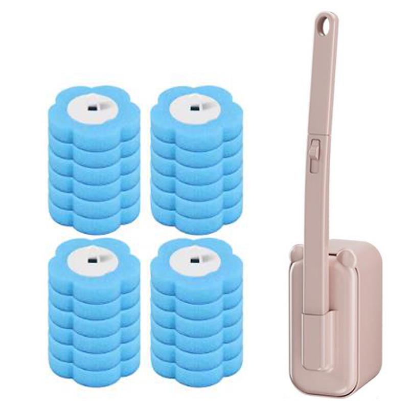 Disposable Toilet Brush Set Wall Mounted with Replaceable Refill Heads Cleaning Tool with Storage Holder Bathroom Cleaner Kit