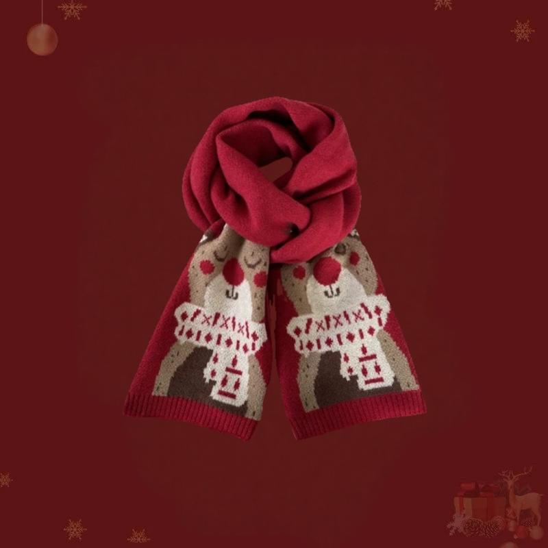 Stilvoller Weihnachtsrinde Schneemann Winter Schal Warmer Wickel; Rotes Saisonales Studentenpaar Geschenk für Nackenschutz
