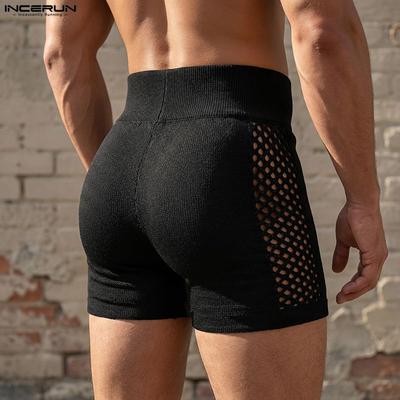 Men Elastic Hollow Patchwork Beach Sport Homewear Shorts Pants