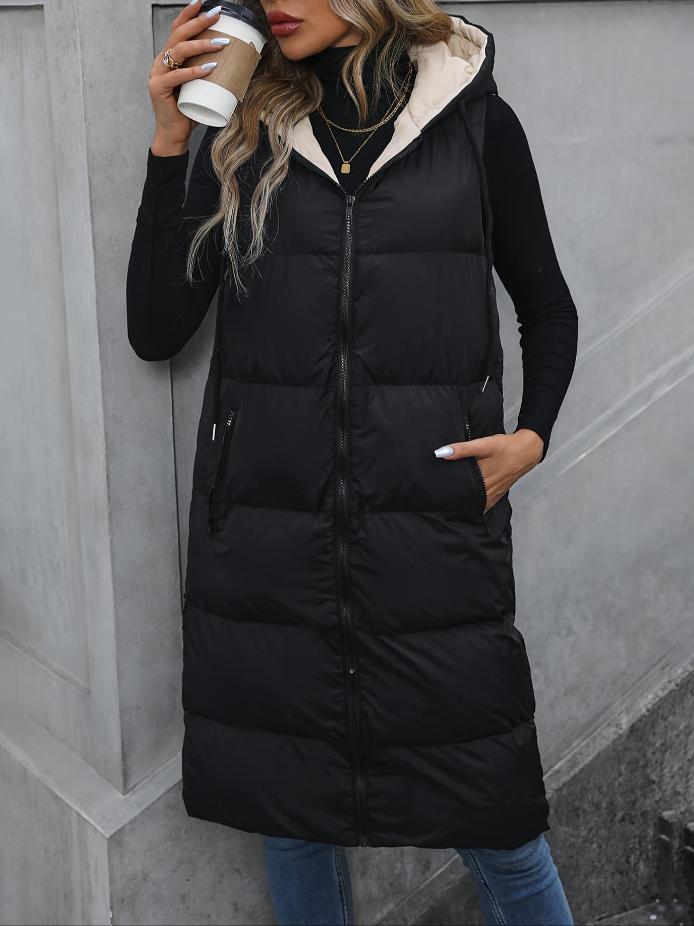 

Women s Fluffy Mid-Length Vest: Warm, Comfortable, Sleeveless Zip-Up Hoodie. XXL абрикосовий/чорний