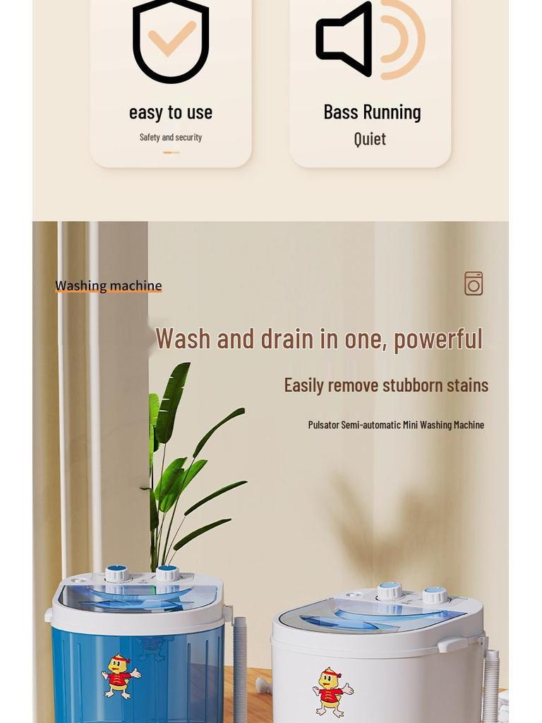 Mini Mașină de Spălat Compactă Semi-Automată pentru Haine de Bebeluș, Șosete, Lenjerie Intimă - Ideală pentru Acasă, Chirie sau Utilizare în Cămin