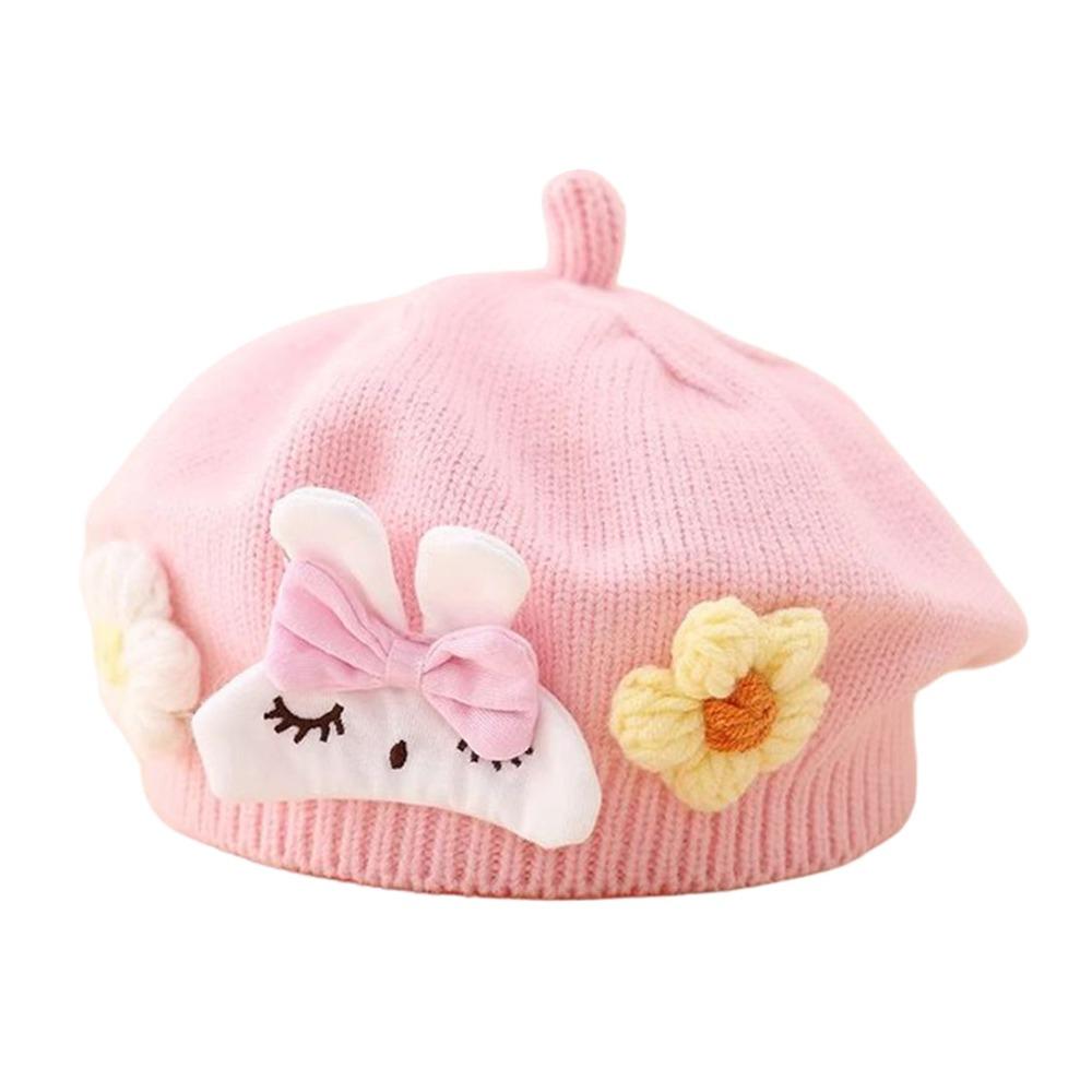 Flower Baby Beret Hat Soft Artist Painter Caps Cute Knitted Hat  Infant Girls