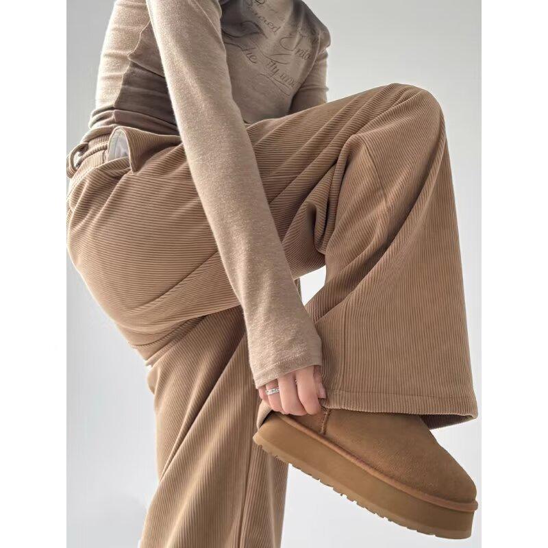2024 Autumn/Winter Women's Corduroy Wide-Leg Pants - Single-Breasted Pleated Design, Slimming Fit