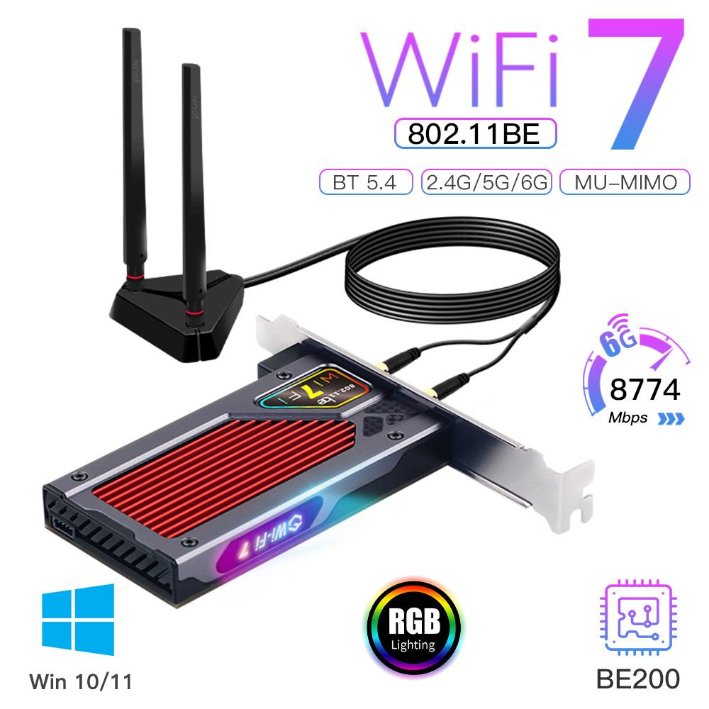 

RGB Gaming WiFi 7 PCIE Network Card BE200 - Bluetooth 5.4, High-Speed Desktop PC WiFi7 Adapter with RGB Lighting