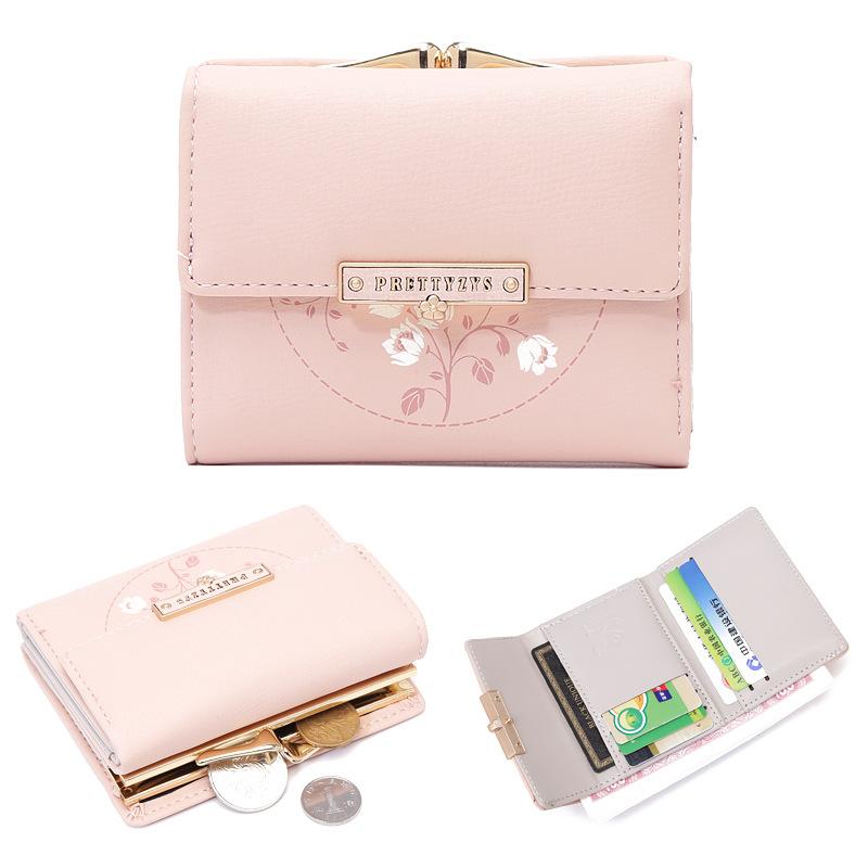 Purse Women's Summer New Korean PU Printed Buckle 3 Fold Bag Simple All-in-one Short Women's Money Clip Multi-card Folding Flap