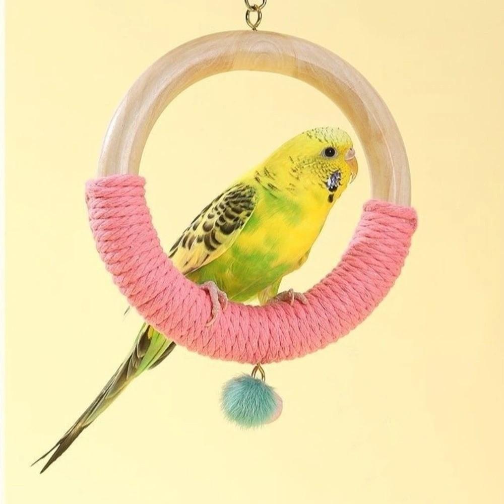 With Bell Bird Swing Toy Wood Hanging Parrot Ring Toy Bird Cage Perch  Climbing Play