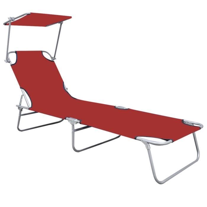 Chaise longue - VIDAXL - 47771 - Pliable - Auvent réglable - Aluminium rouge