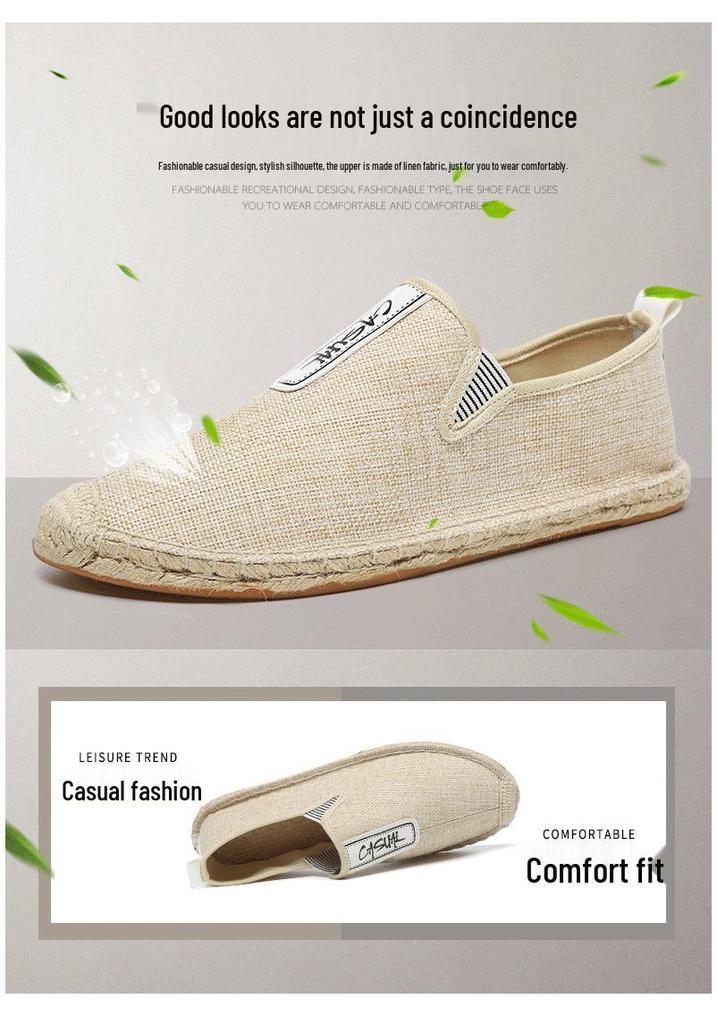 Men's Summer Canvas Slip-Ons: Breathable Linen Straw Weave, Shock-Absorbing Casual Shoes for Couples