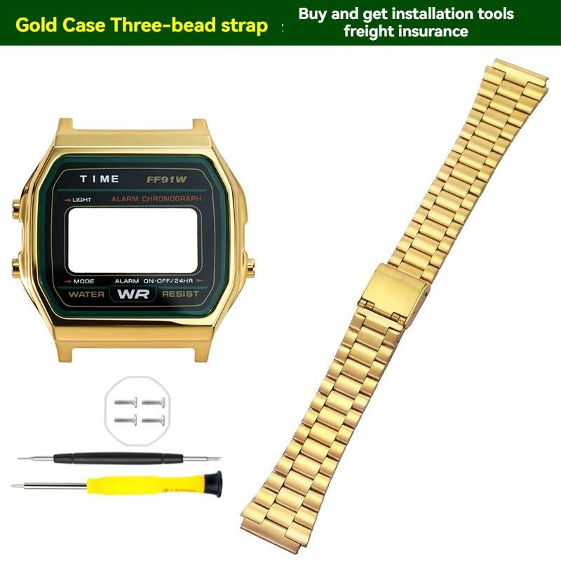 ONEMetal Modifikační sada pouzdra hodinek pro Casio A158 A159 A168 AW158 A158WA A159W-N1 Pouzdro a řemínek z nerezové oceli Kovový kryt hodinek RámečekMN