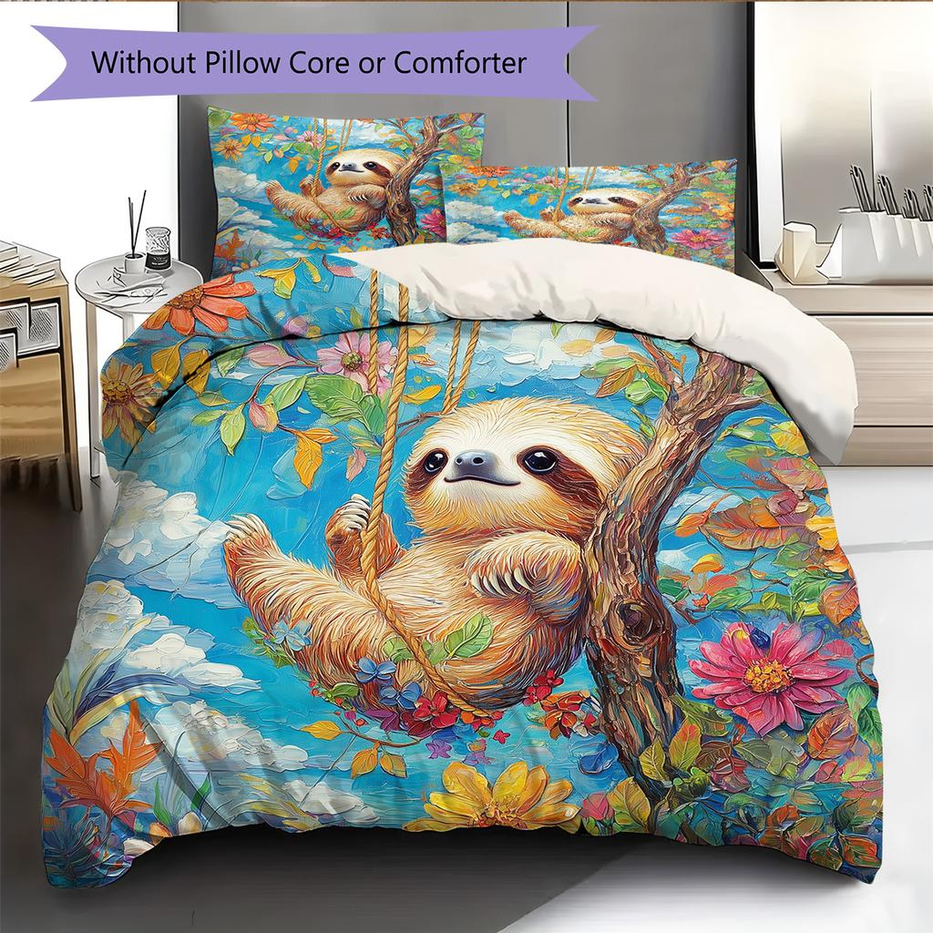 Jungle Sloth Pattern Bedding Quilt Set  Home Decoration  Gift (1 * Duvet Cover + 2 * Pillowcase  Without Core)