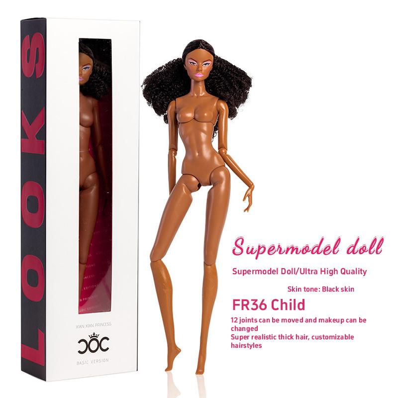 1/6 Supermodel Gehäuse Dekoration 32cm Afrikanisch Nackt Nackt Schwarzes Kleid DIY Kindergeschenk 12 Gelenke Können Den Kopf Des Körpers Bewegen
