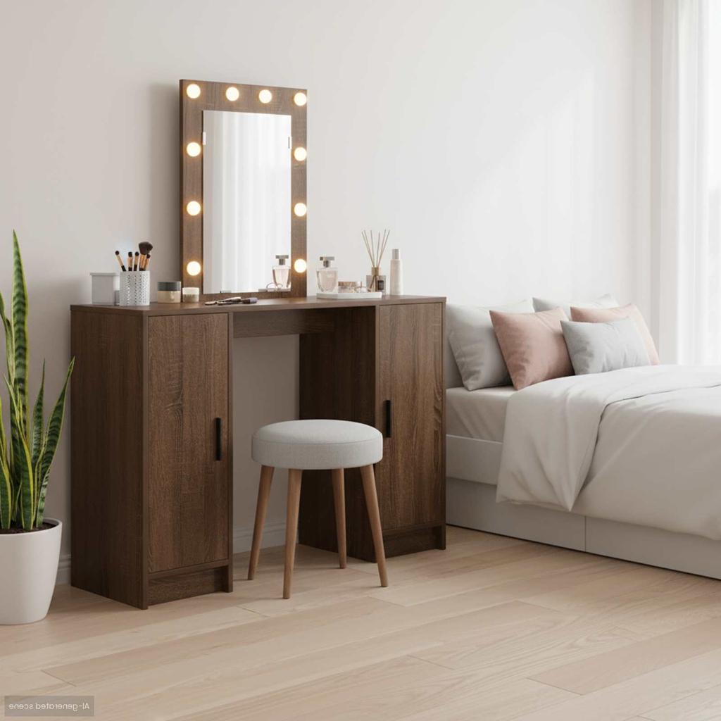 Makeup Table with Storage Brown 102 x 33 x 135 cm Engineered Wood