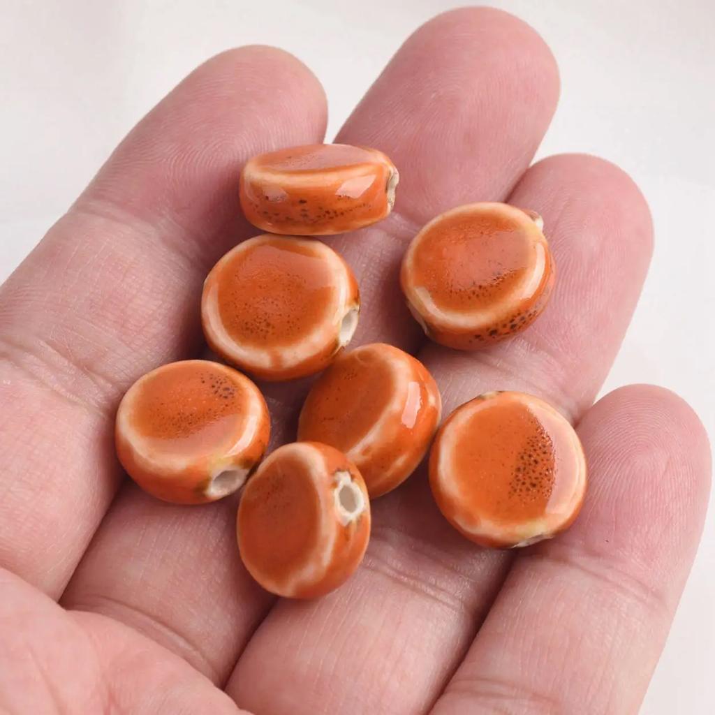 20pcs Flat Round 15mm Handmade Ceramic Porcelain Loose Spacer Beads Lot for Jewelry Making Accessories DIY Crafts Findings Creativity Beads