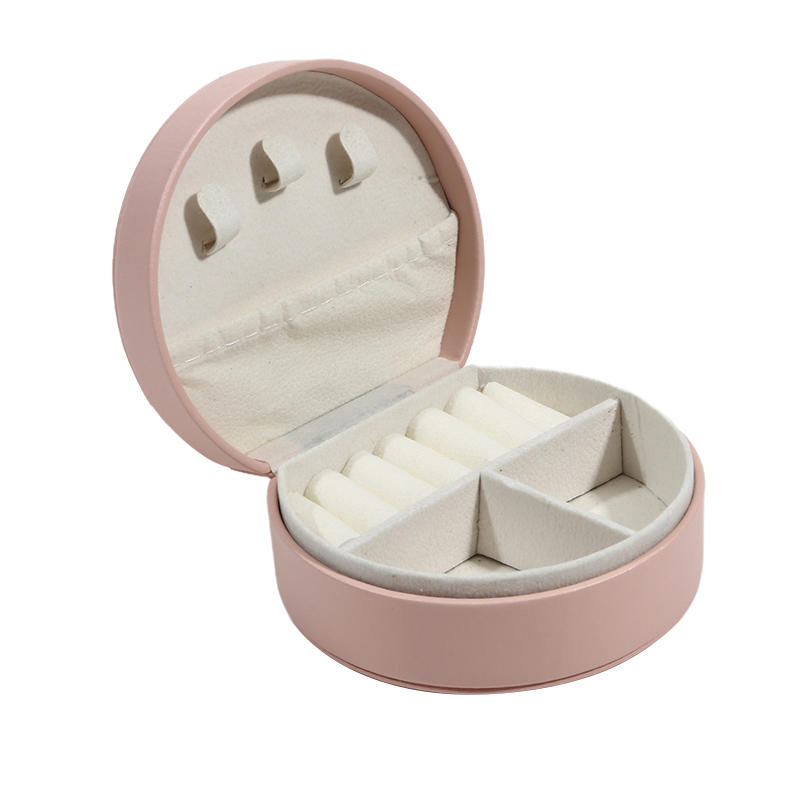 Portable Semi-Circular Small Travel Jewelry Case for Women Compact Top Handle Ring Necklace Earring Organizer Box