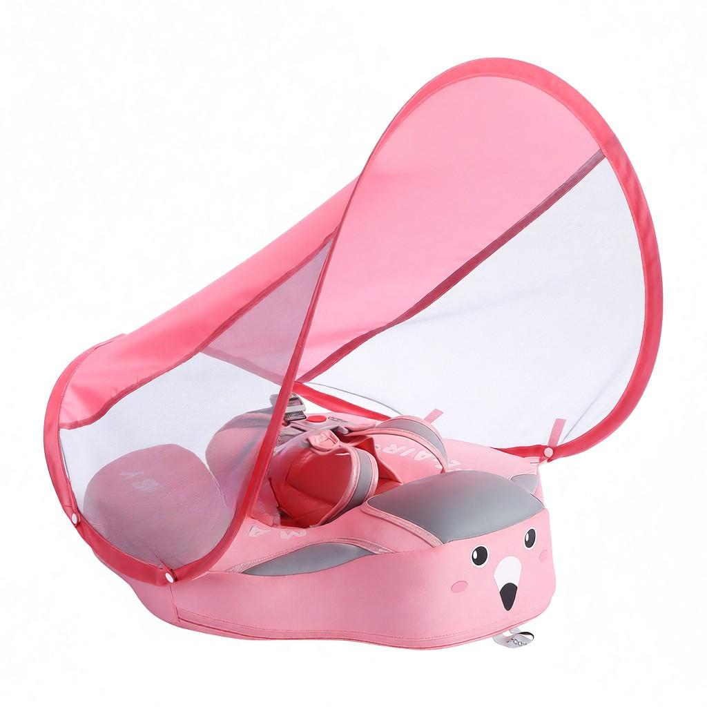 Non-Inflatable Baby Float with Canopy Infant Lying Swimming Ring Pool Swim Trainer for 3-24 Months Baby