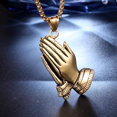 New Trendy Praying Hands Pendant Necklace Men's Necklace Fashion Metal Religious Amulet Pendant Accessories Party Jewelry
