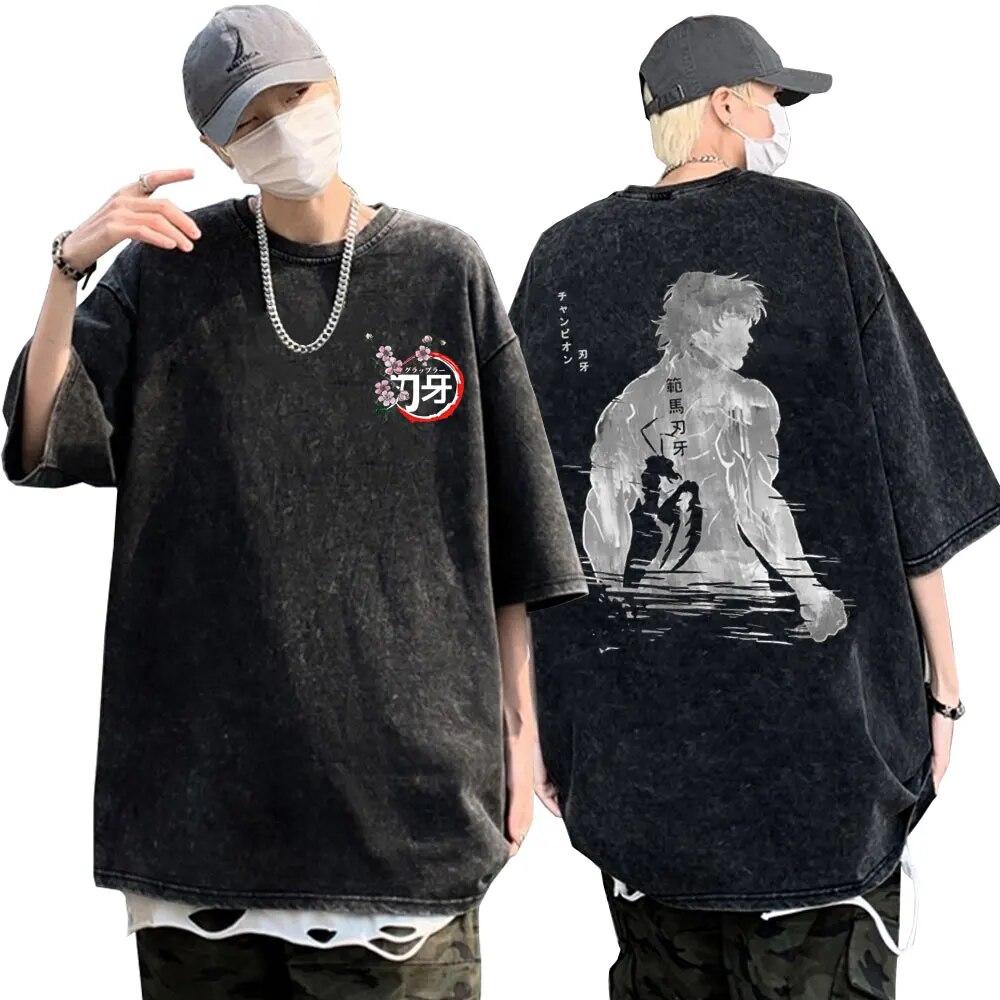 

Винтажные черные футболки унисекс с короткими рукавами в стиле аниме, большие унисекс футболки Baki The Grappler Demonic Unisextis Yujiro Hanma, футболки