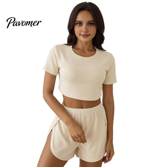 Women Pajamas Set Women's 2 Piece Pajama Sets, Soft Short Sleeve Top Sexy And Shorts Sleepwear, Summer Crew Neck Pjs Lounge Two-piece