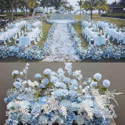 Großer Tischläufer aus Seideneukalyptusblumen für die Tischdekoration bei Hochzeiten