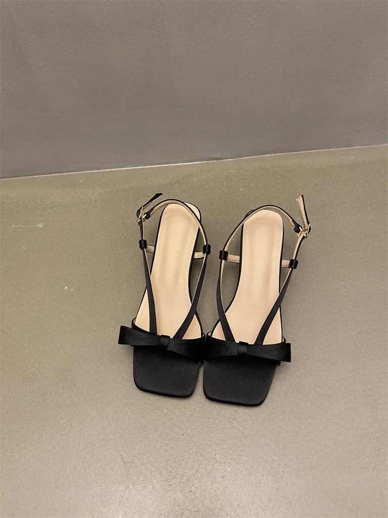 2025 spring and autumn new French square head high heels women's Roman sandals wear toe flip-flops shoes versatile