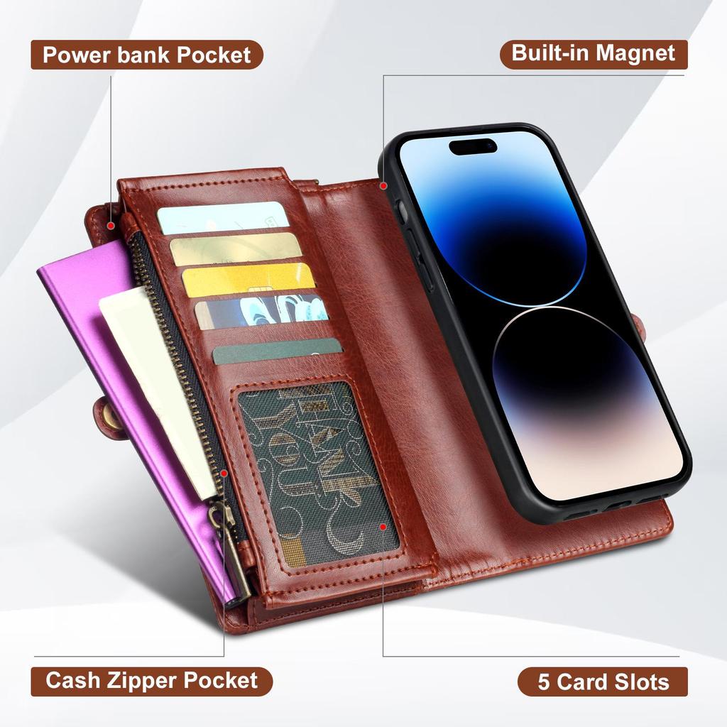 iPhone 14/15/16 Plus Multifunctional Leather Wallet Crossbody Case