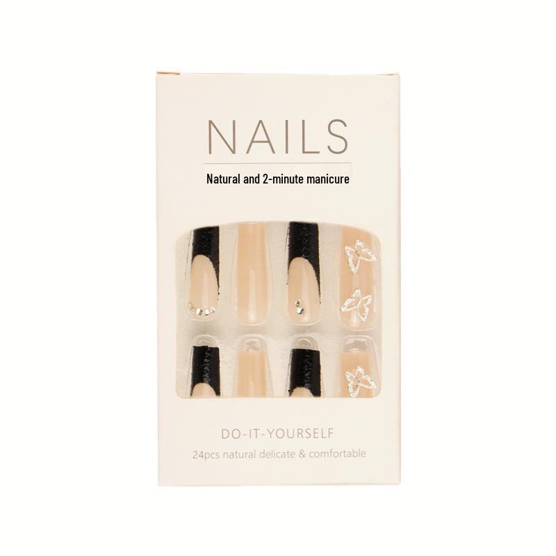 Unghii False Argintii cu Strasuri în Formă de Fluture, Portabile, de Lungă Durată - Vârfuri de Manichiură Dulci și Cool