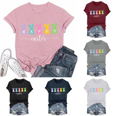 Women's Fashion Easter Printed Casual Pleated Round Short Sleeve T-Shirt Top