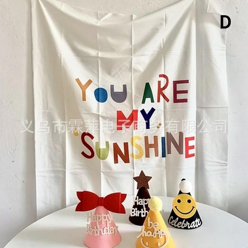 Kawaii Happy Birthday Background Tapestry Cloth Girls Dormitory Children's Room Wall Decoration Cartoon Home Party Decoration