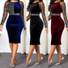 Diva Sexy Women See Through Sheer Long Sleeve Shiny Sequin Office Party Bodycon Dress