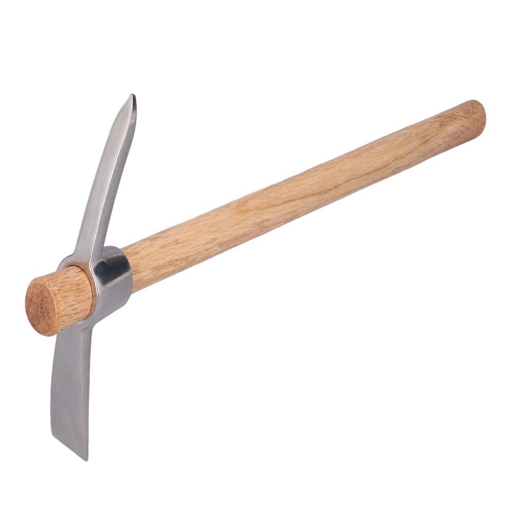 Durable Stainless Steel Hand Cultivator Wooden Handle Dual Head Garden Hoe Detachable Design Silver Garden Mattock