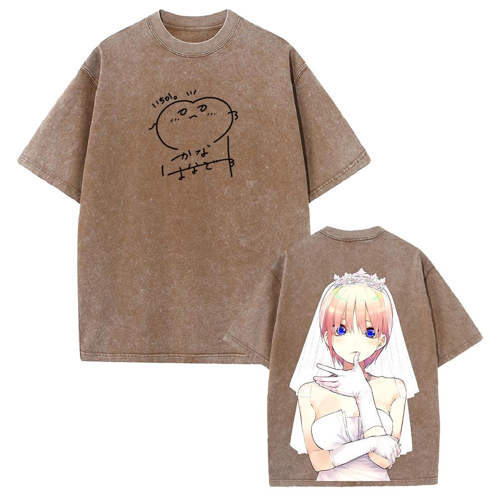 The Quintessential Quintuplets Ichika Kawaii Print Tee Men Women Washed Cotton T-shirts Manga Casual T Shirt Short Sleeve Tshirt