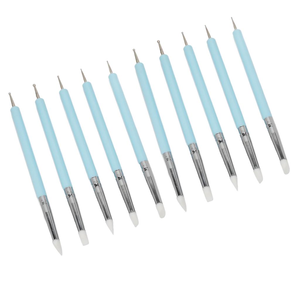 2 Set Dual Tipped Nail Art Dotting Pen Silicone Head Nail Art Sculpture Polish Carving Pen