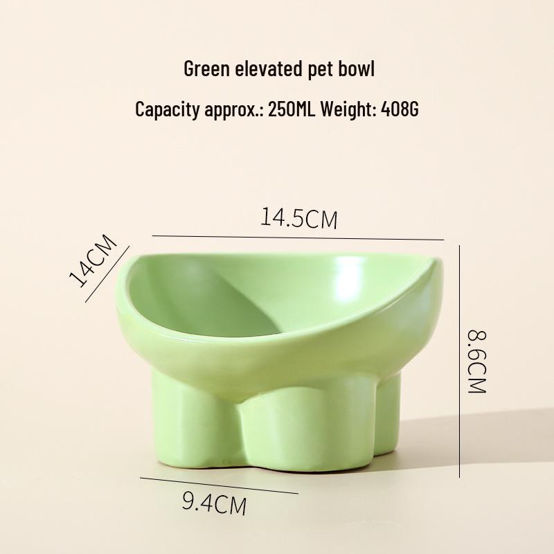 Ceramic Anti-Tip Elevated Slanted Cat Bowl for Cervical Spine Protection - Suitable for Food or Water