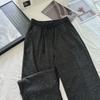 Autumn Winter Elastic High Waist Loose Casual Sequins Wide Leg Pants Women All-match Straight Sweatpants Trousers