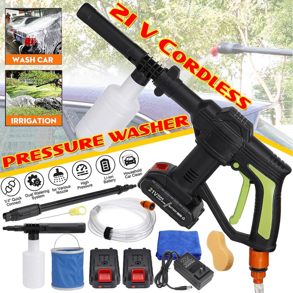 21V Portable Cordless Car Washer Machine High Pressure Electric Water Guns Nozzle Hose Pump Foam Lance Battery