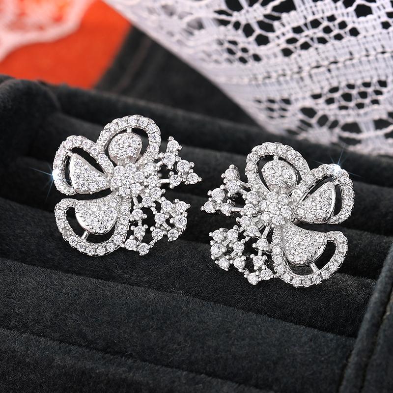 

CAOSHI Exquisite Clover Design Cubic Zirconia Stud Earring Newly Designed Statement Zircon Engagement Anniversary Accessories