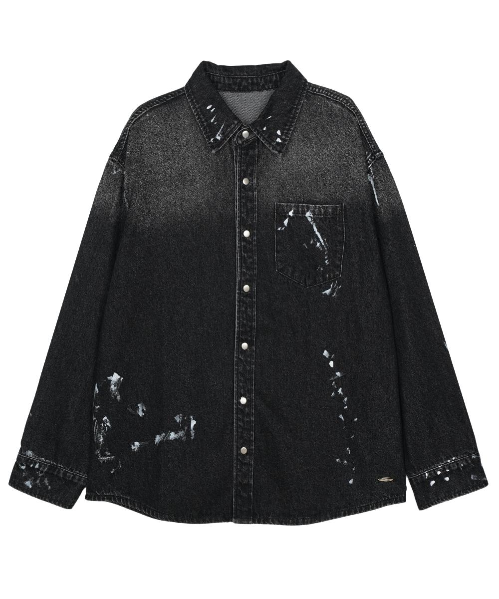 Fdr Vintage Washed Pocket Denim Shirt Black M