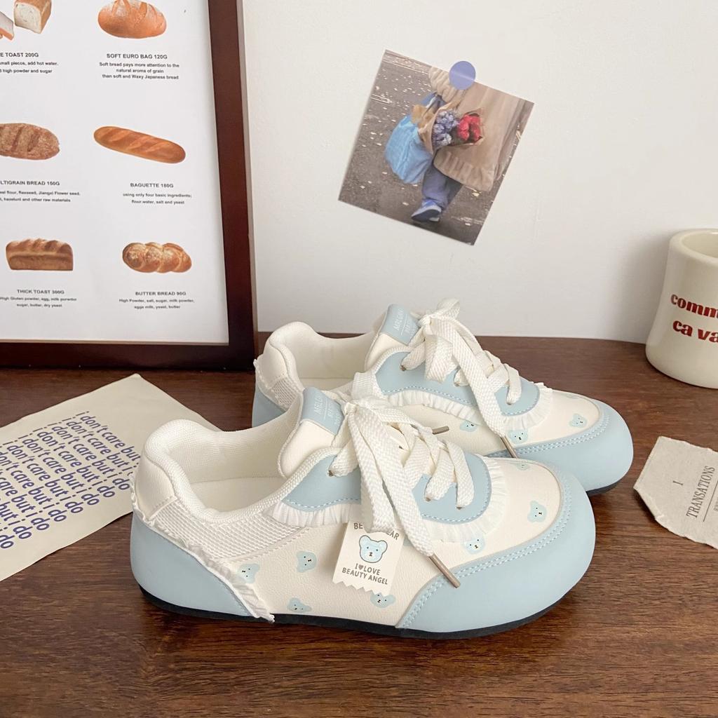 2025 Summer New Bear Versatile Little White Shoes Female Ins Tide Student Flat Casual Sports Moral Training Board Shoes Autumn