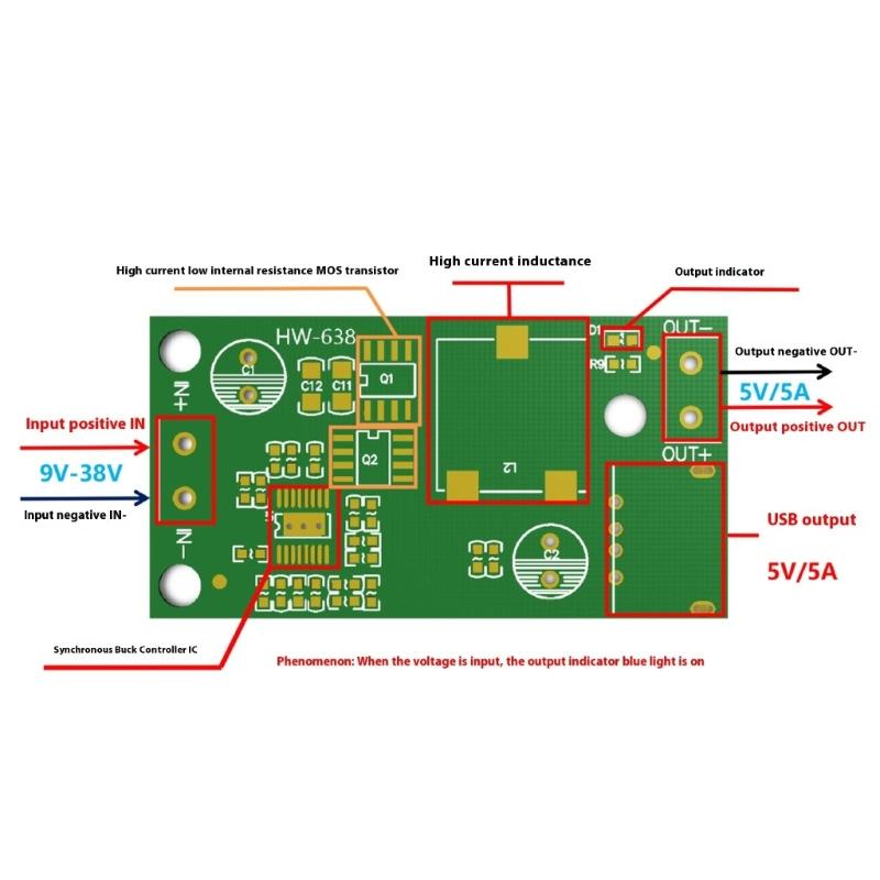 Step-Down-Modul Isolierte Stromversorgung Stromreduzierer Adapter 9V 12V 24V 36V auf 5V 5A Modulplatine Ersatz