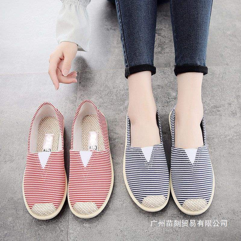 Canvas shoes spring breathable flat-bottomed one-pedal cartoon cloth shoes