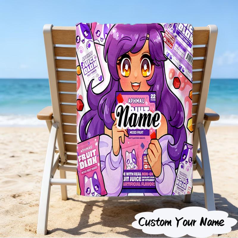 1PC Custom Name Beach Towel Aphmau Candy Adventure Beach Towel, Suitable for Camping, Travel, Beach Accessories, Super Absorbent, Family Gift