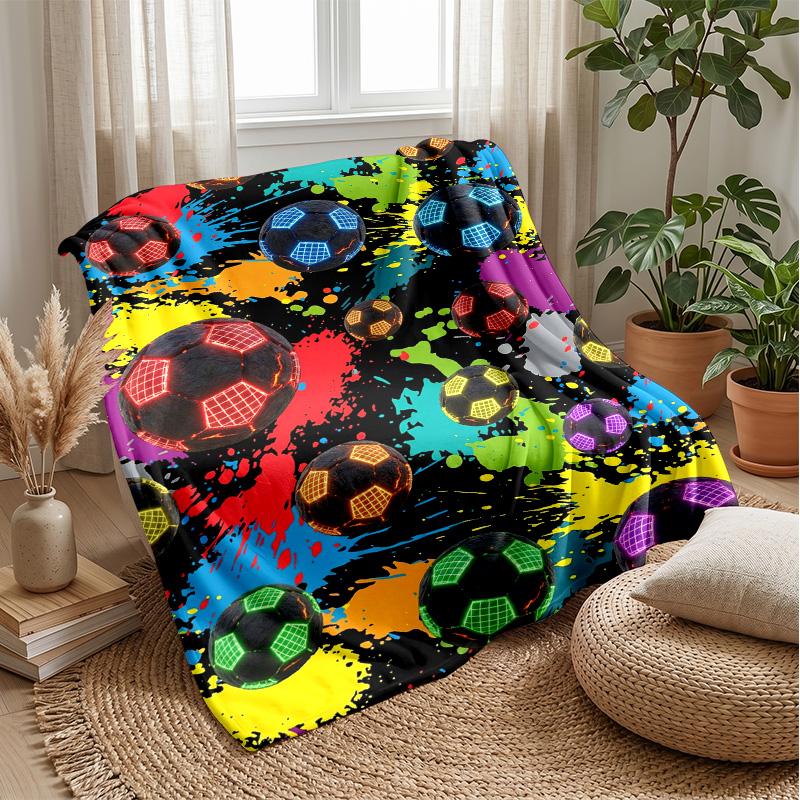 Colorful Soccer Ball Blanket Personalized Name Flannel Blanket Soft Cozy Plush Throw for Sofa Bed Lightweight Home Decor
