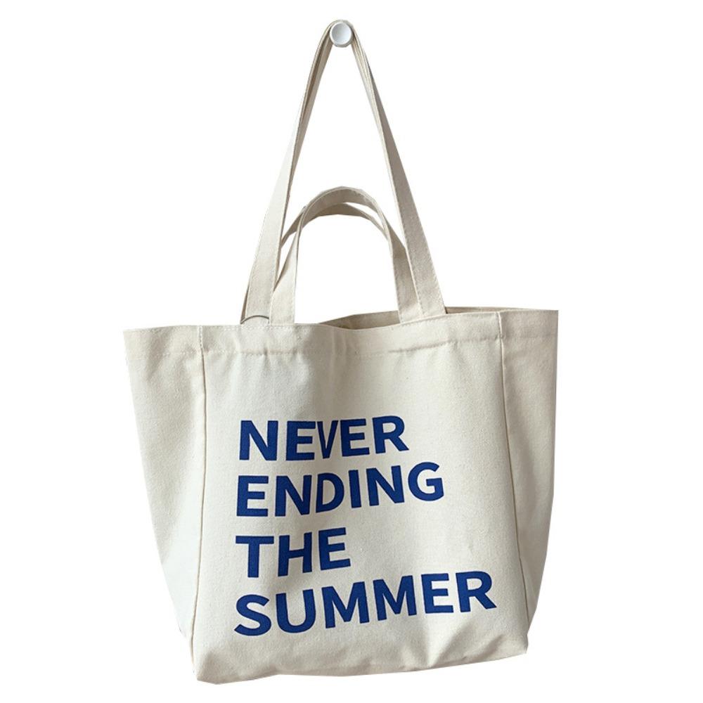 

Soft Letter Print Tote Bag Lightweigh Woman Shoulder Bag Literary Canvas Shoulder Bag Female бежевый