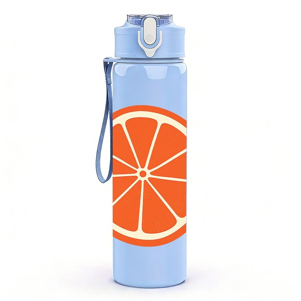 1PC Fresh Orange Slice Fruit Minimalist 750ml Color Plastic Sports Water Bottle Leakproof Flip Straw Lid Suitable for Sports Office Home Use