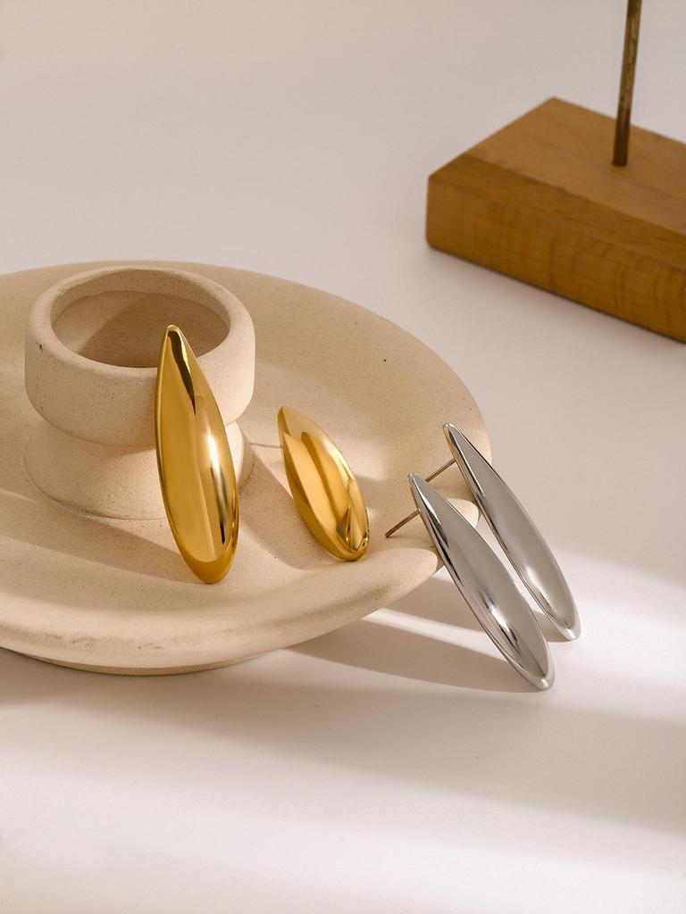 18K Gold Polished Teardrop Earrings - Minimalist High-End Titanium Steel Studs.