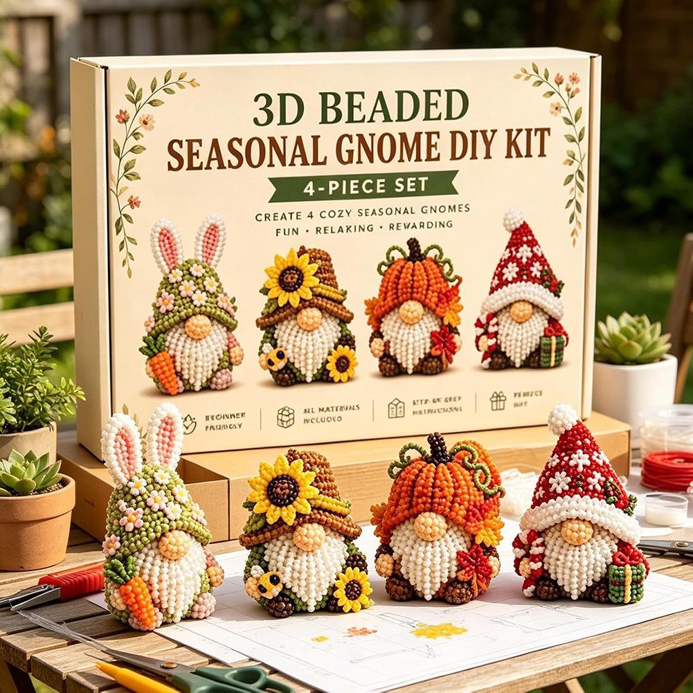 DIY 3D Gnome Bead Embroidery Set Complete Accessories Beadwork Crafts Kit for Crafting Enthusiasts Girls Women Teens Adults