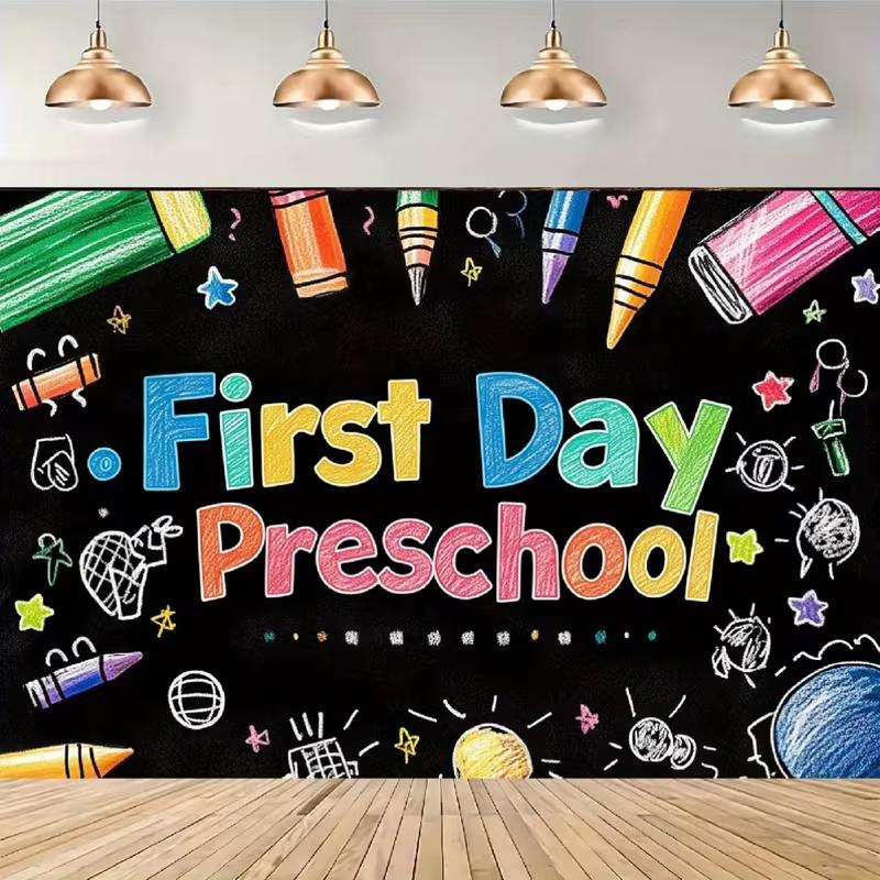 2D Colorful Pencil Hand Drawn First Day Of Preschool Photography Backdrop Decor