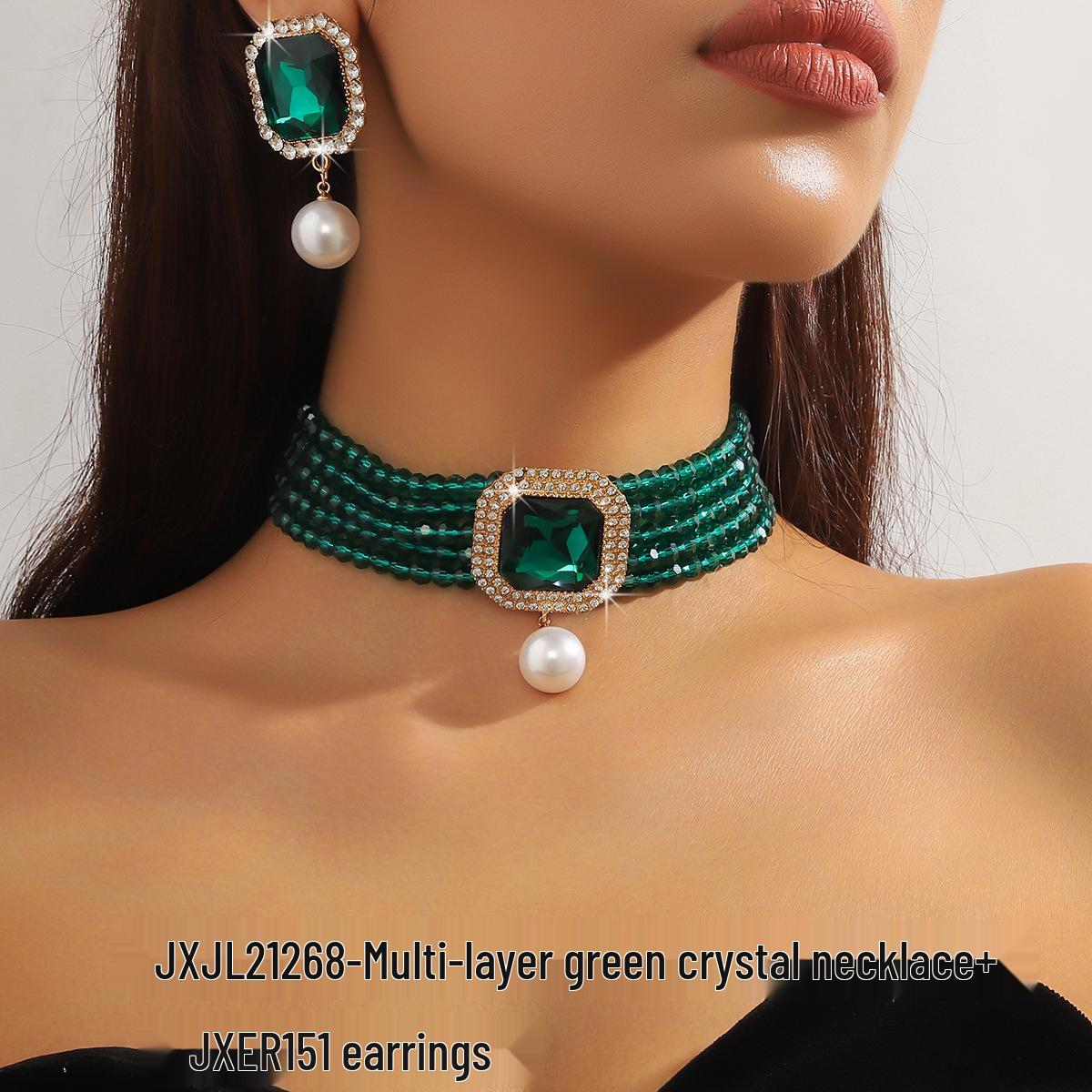 Роскошное многослойное геометрическое хрустальное колье и набор красочных серег