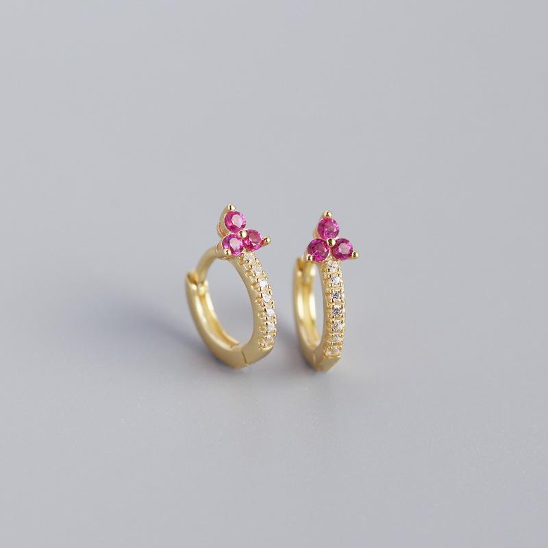 Fashion Jewelry Clover Luxury Zircon Earrings 925 Sterling Silver Earrings 18K Gold Plated Huggie Hoop Earring for Women