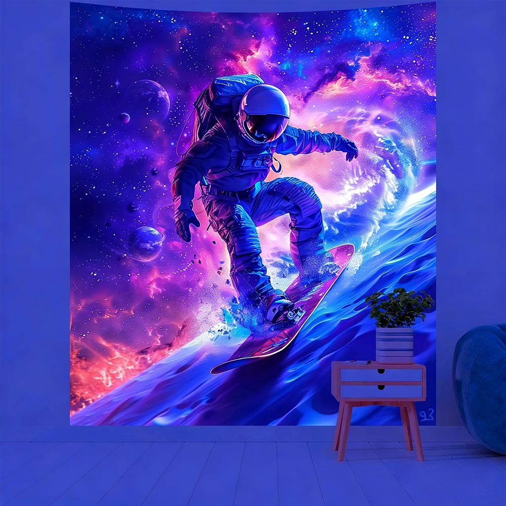 Neon Astronaut Tapestry For Vivid Decor Uv Reaction Tapestry Background Decoration Wall Hanging Bedroom Party Decoration